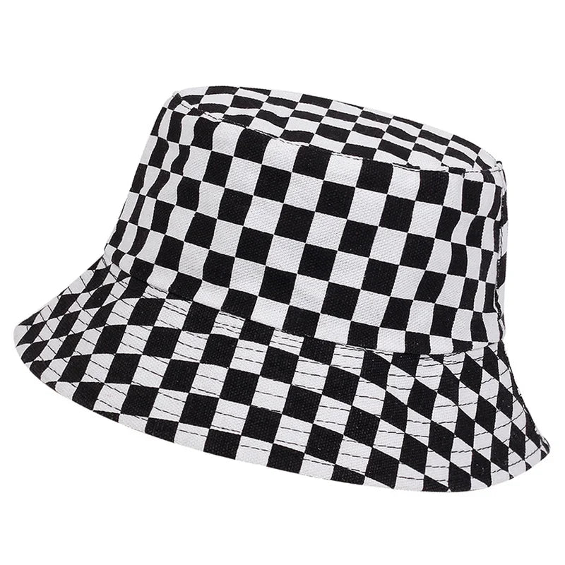 Unisex Black and White Grid Bucket Hat