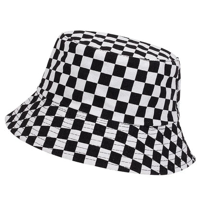 Black And White Grid Bucket Hat Wearable Fisherman Hat Travel Hat For Men Women