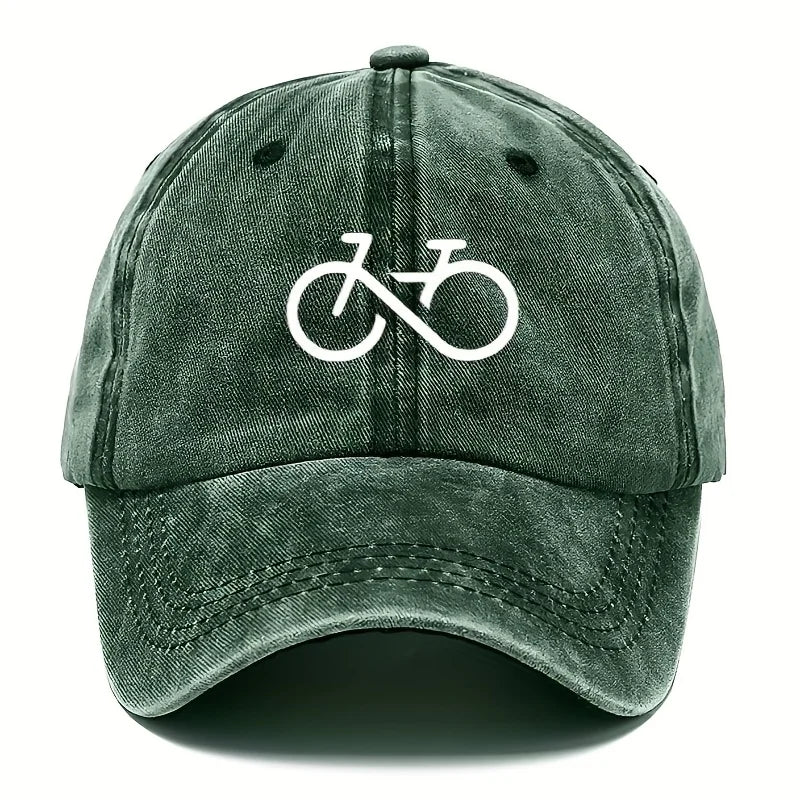 Vintage Bicycle Printed Baseball Cap With White Geometric Design