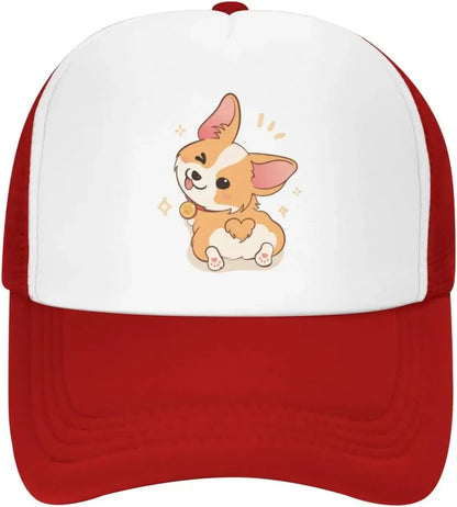 New Mesh Dad Hat Adjustable Washed Cute Corgi Cartoon Baseball Cap