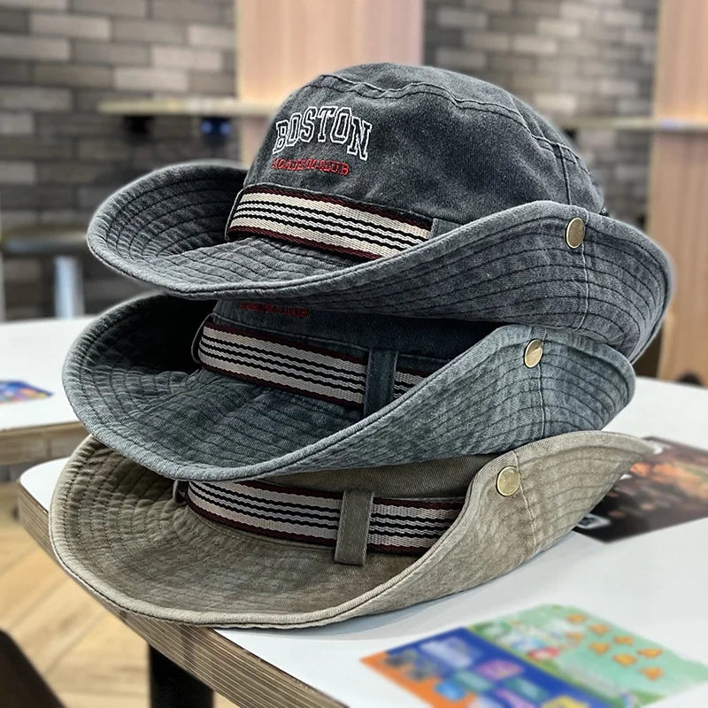 Summer Men Bucket Hat Outdoor Washed Cotton