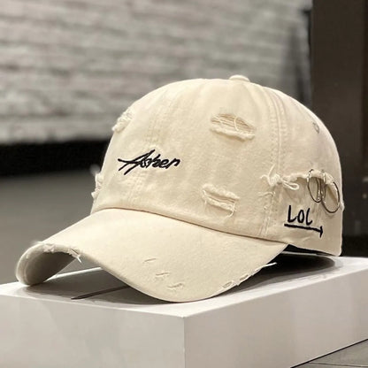 Unisex Asher Embroidery Hole Iron Ring Baseball Caps