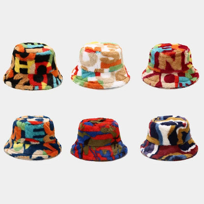 Womens Colorful Digital Print Fisherman Hat Autumn Winter Wide