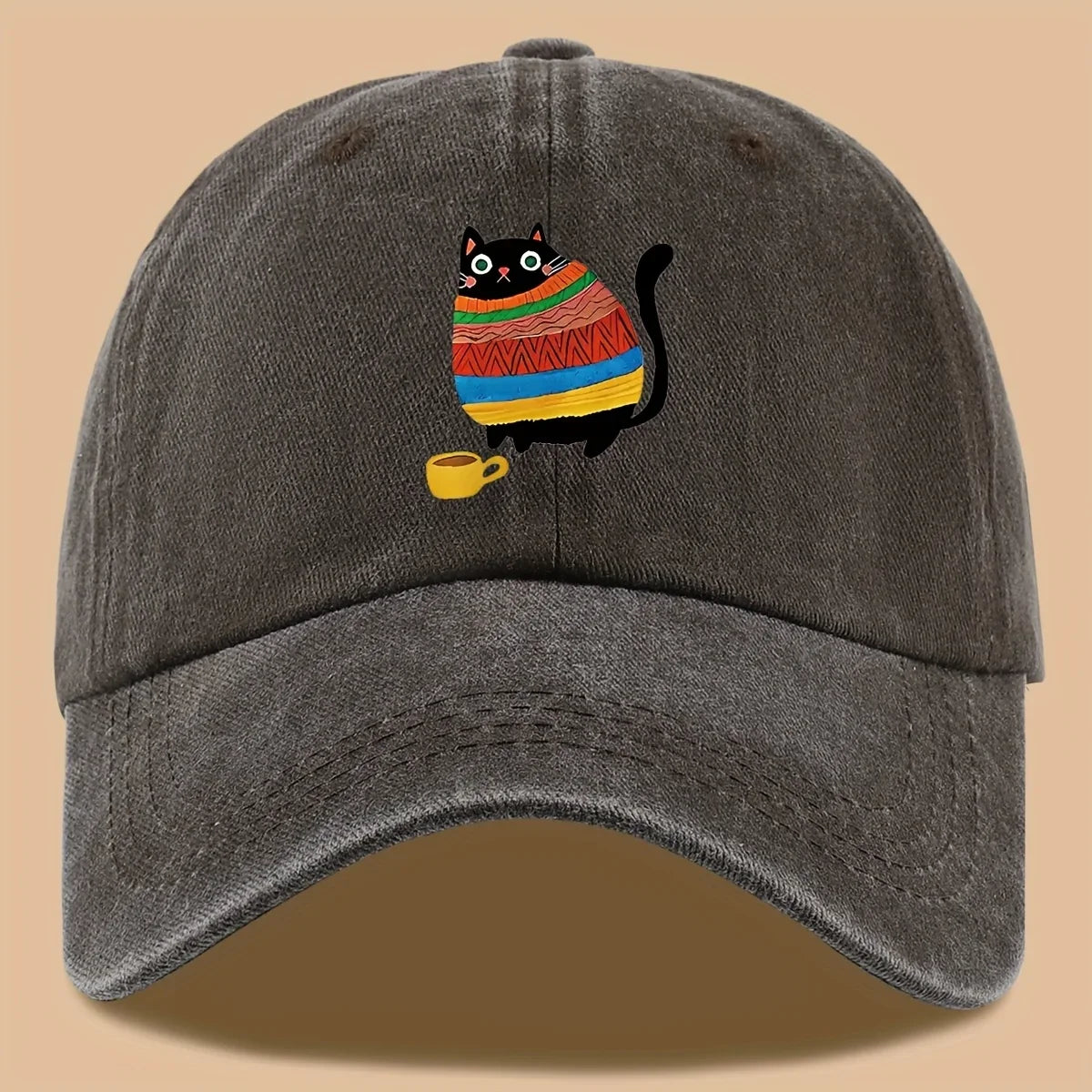 Cat Print Trucker Hat Vintage Washed Baseball Cap