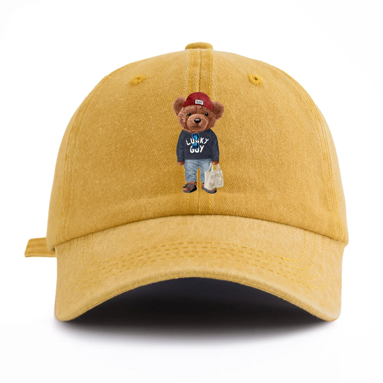 Tote-bag Bear Print Washed Baseball Cap For Adults