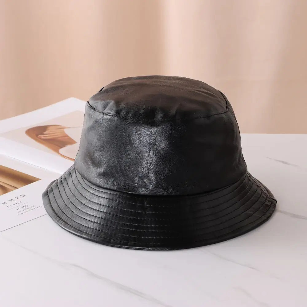 Fashion Bucket Hat PU Leather Fishing Cap Hiking Hat Hip-Hop Hat For Women and Men