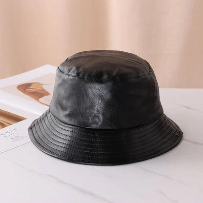 Fashion Bucket Hat PU Leather Fishing Cap Hiking Hat Hip-Hop Hat For Women and Men