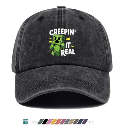 "Block-Based Game" Creeper Print Baseball Cap Fun English "CREEPIN' IT REAL