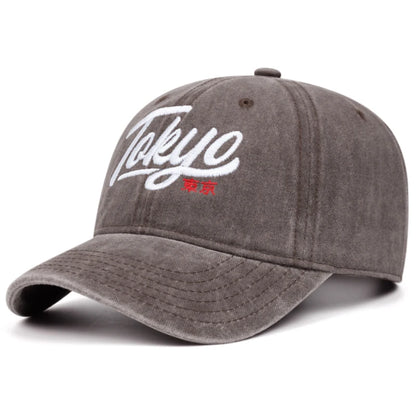 Tokyo Letter Embroidery Washed Soft Top Cowboy Baseball Cap Men Women