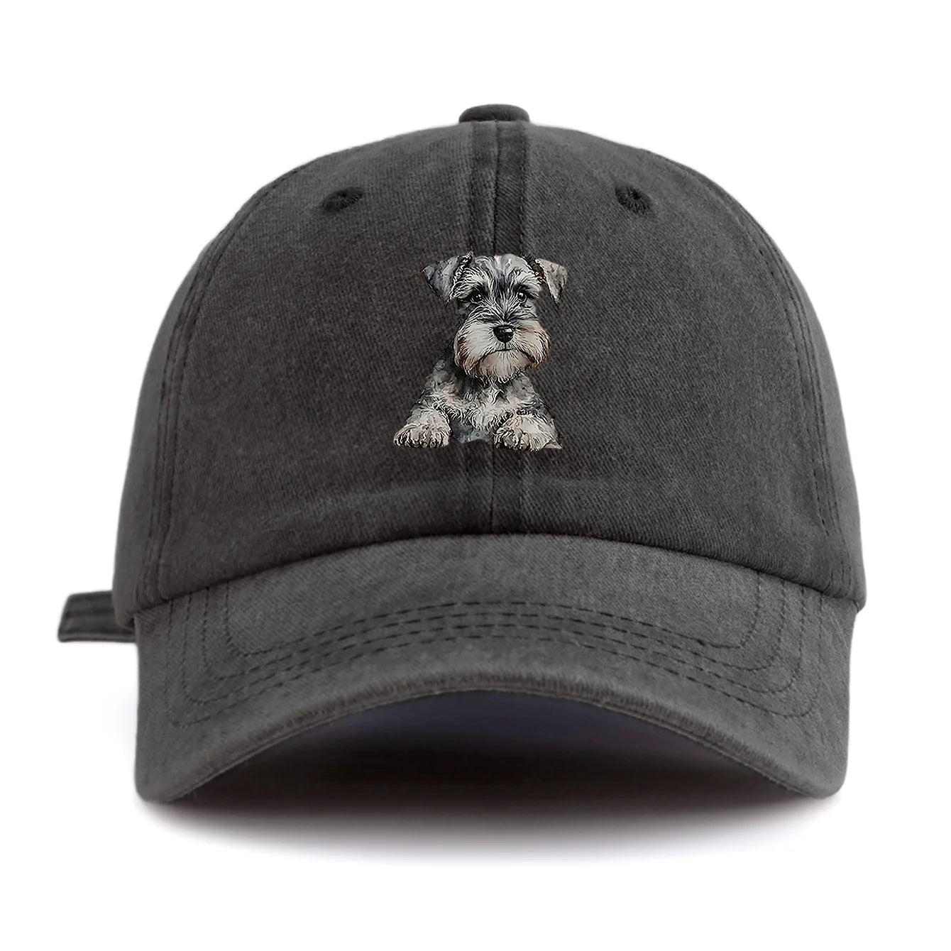 Schnauzer Print Washed Baseball Cap For Adults