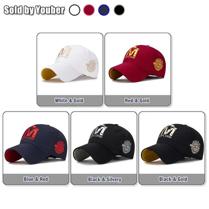M letter Wolf Totem Embroidery Cotton Adjustable Hard Top Baseball Cap