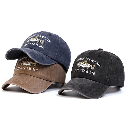 Unisex Fish Embroidery Wash Baseball Caps Spring and Autumn Outdoor