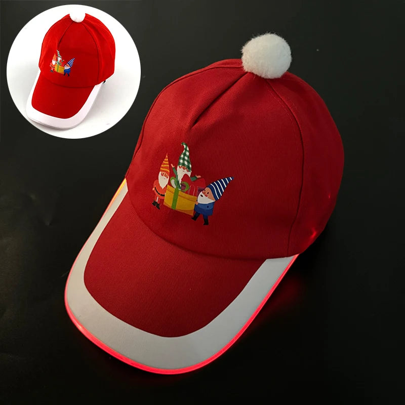 2025 Christmas Cartoon LED Luminous Hat Glowing Baseball Cap Men Women Winter Light Up