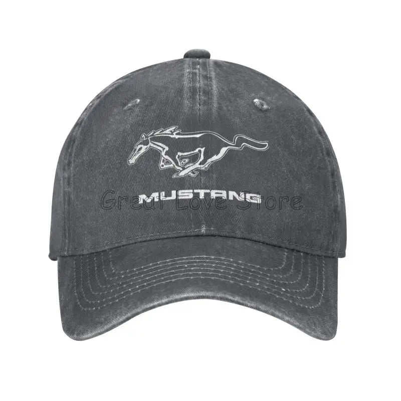 Skeleton Mustang Baseball Cap Vintage Washed Cotton Denim Dad Hat