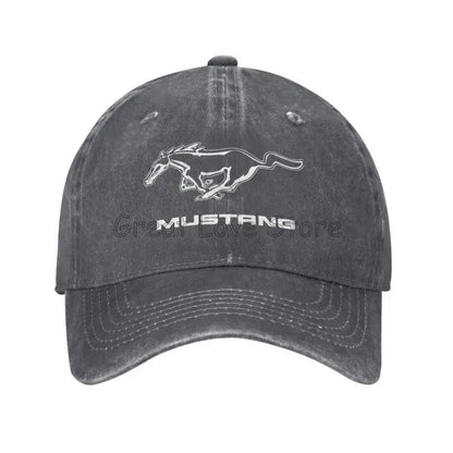 Skeleton Mustang Baseball Cap Vintage Washed Cotton Denim Dad Hat