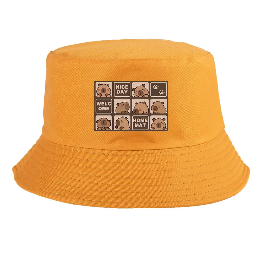 Summer Spring Ladies Cotton Korean Casual Outdoor Sunprotection Capybara Bucket Hat For Men Women