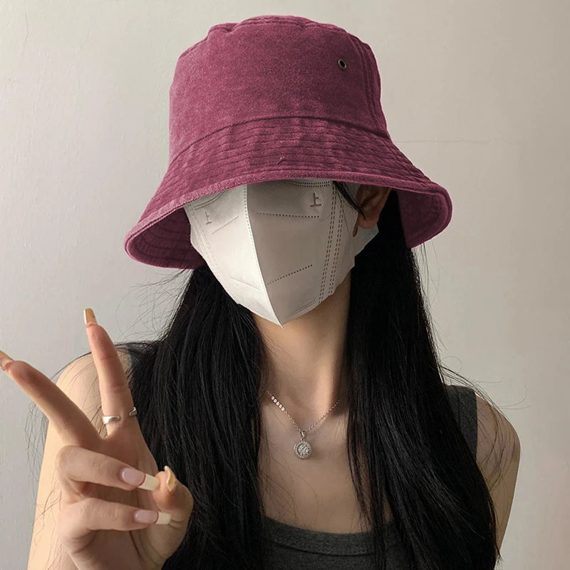Bucket Hat Retro Washed Denim Fisherman Hat Fashionable And Versatile Sun Hat