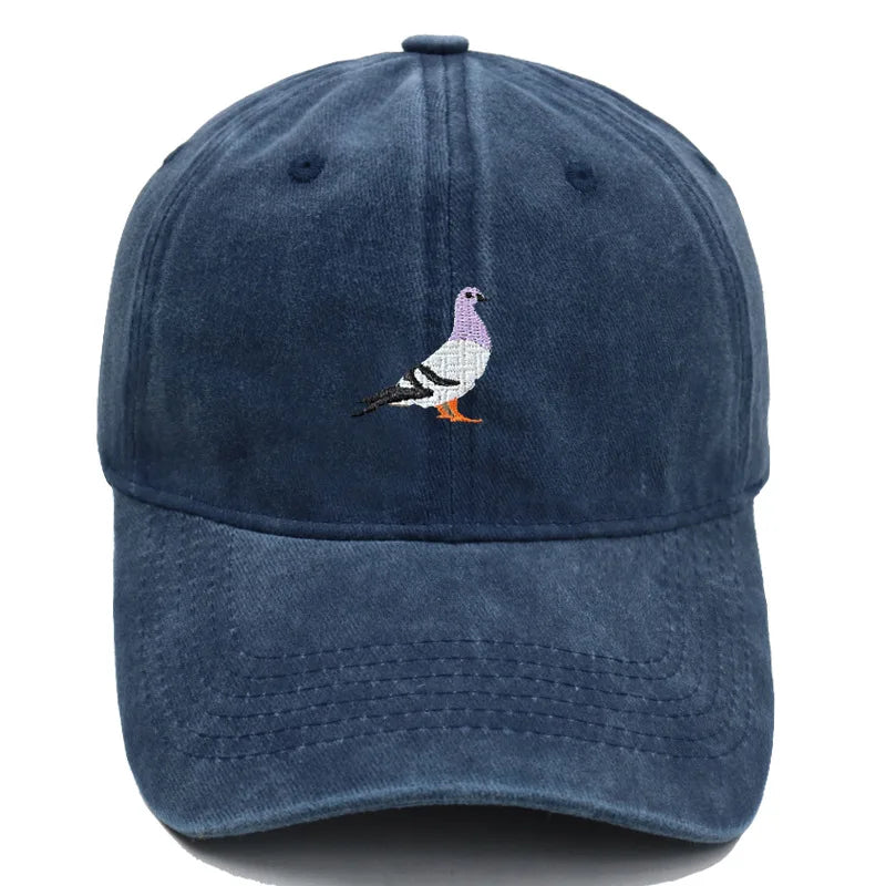 Vintage Washed Pigeon Bird Embroidery Baseball Cap