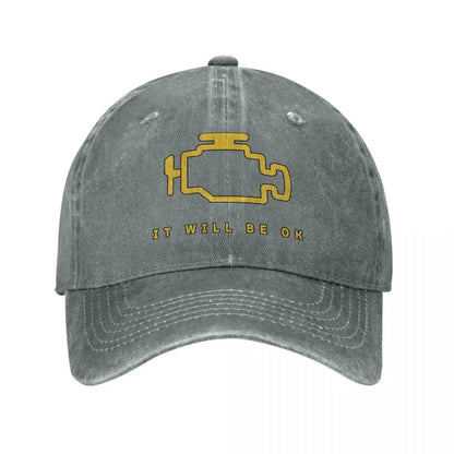 Fashion Water Washing Mechanic Auto Repair Check Engine Light Baseball Caps