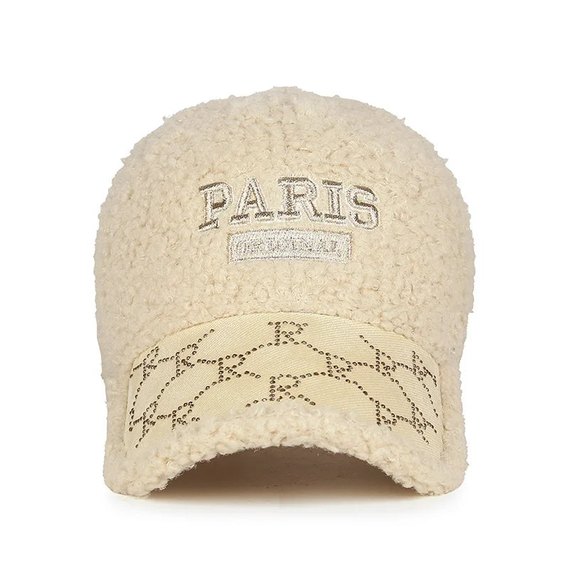Women's Fleece Baseball Cap Korean Style Curved Brim Hat  Keep Warm and Stylish Cap for Fall and Winter