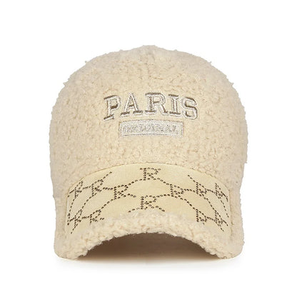 Women's Fleece Baseball Cap Korean Style Curved Brim Hat  Keep Warm and Stylish Cap for Fall and Winter