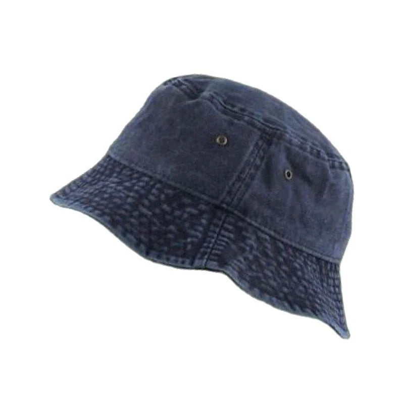 Washed Denim Bucket Hat for Women Men Retro Wide Brim Fisherman Cap