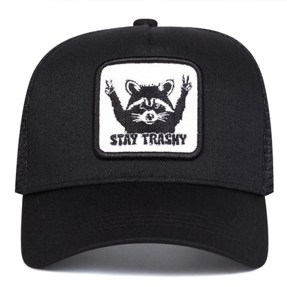 Unisex STAY TRASHY Raccoon Embroidery Baseball Caps