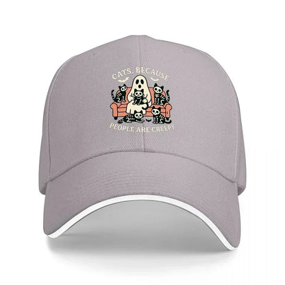 CATS BECAUSE PEOPLE ARE CREEPY BASEBALL CAP WITH GHOST AND SKULL