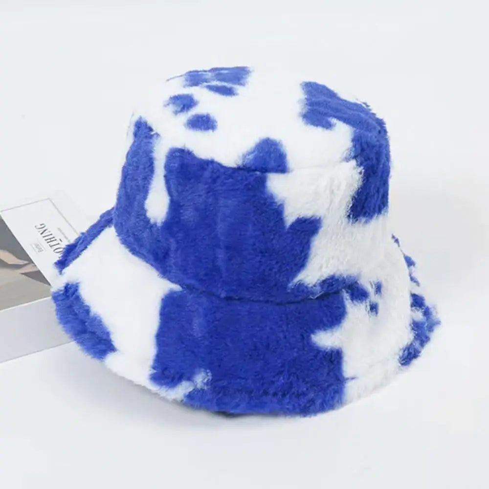 Outdoor Cow Stripe Bucket Hat Warm Fisherman Cap Casual Soft Panama Hat Men Women