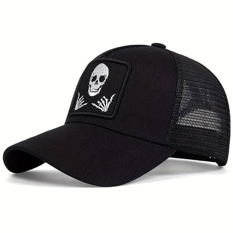 Unisex Skull Finger 666 Embroidery Baseball Net Caps Sunscreen Hat