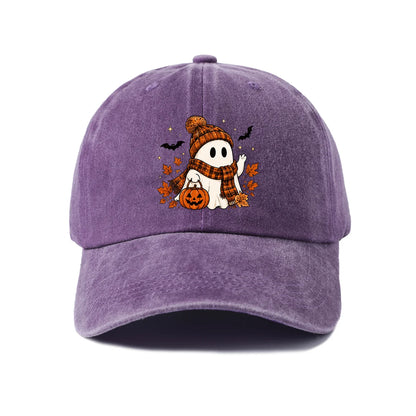 Scarf Ghost And Pumpkin Graphic Baseball Cap