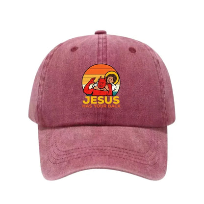 JESUS HAS YOUR BACK Printed Washed Cotton Adjustable Baseball Cap