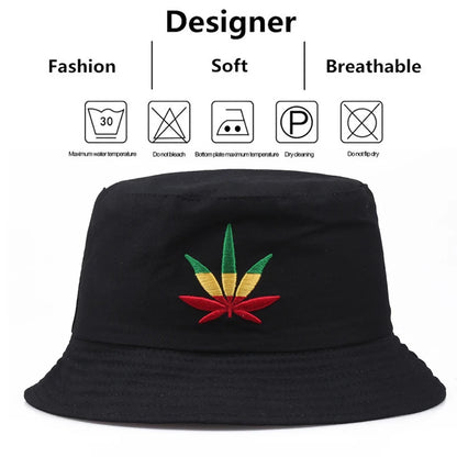 Maple Leaf Embroidery Bucket Hat Unisex Simple Bob Caps Hip Hop Gorros Men Women