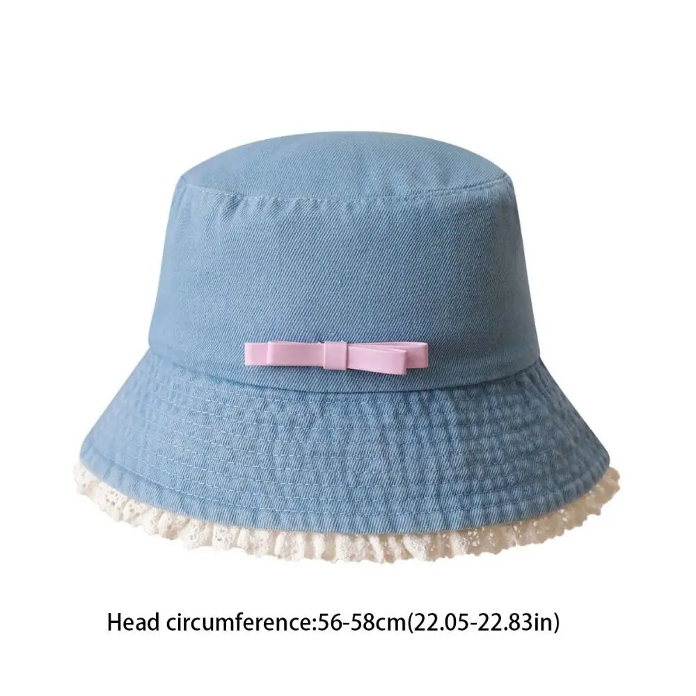 Casual Big Brimmed Denim Bucket Hat Y2K Sunscreen Lace Fisherman Hat