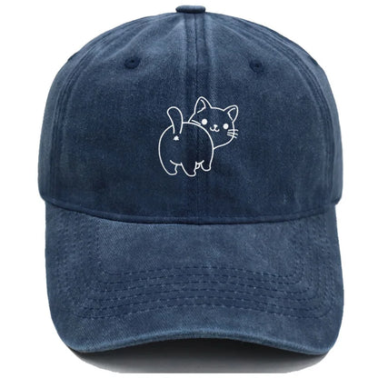 Cute Cat Butt Embroidered Washed Baseball Cap