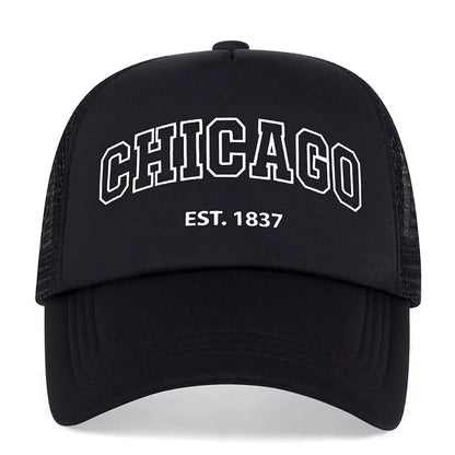 Summer Men Mesh Baseball Cap Outdoor Sport Chicago Letter