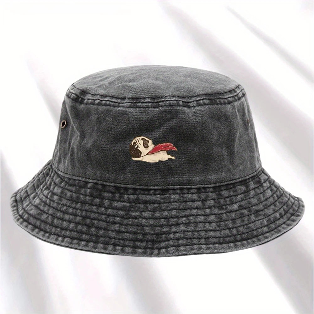 Dog Print Fisherman Hat, Foldable Storage, Washed and Vintage Style