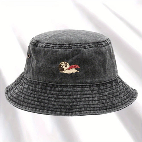 Dog Print Fisherman Hat, Foldable Storage, Washed and Vintage Style