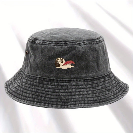 Dog Print Fisherman Hat, Foldable Storage, Washed and Vintage Style