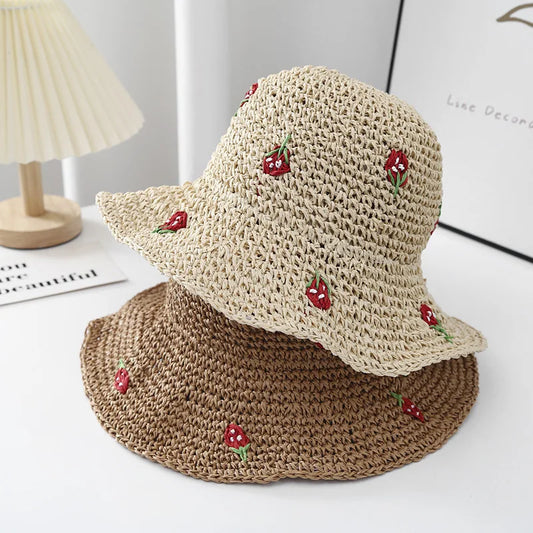 Summer Hat Women Strawberry Pattern Sunscreen