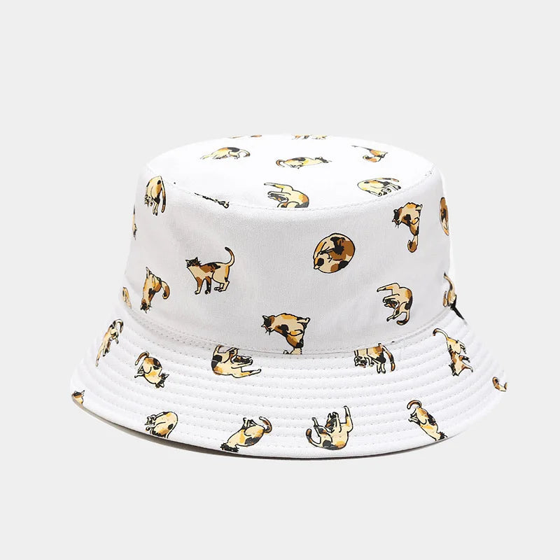 Cotton Cartoon Cat Embroidery Bucket Hat