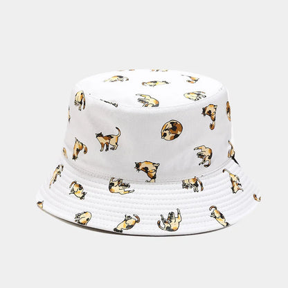 Cotton Cartoon Cat Embroidery Bucket Hat
