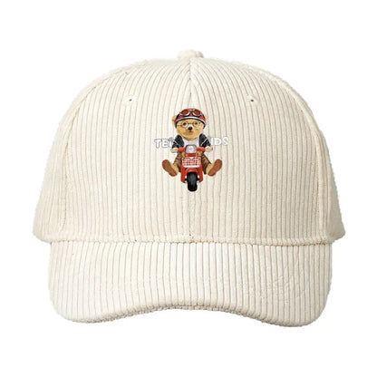 Corduroy Baseball Cap Men Teddy Bear Motorcycle
