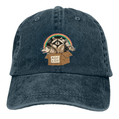 Washed Men's Baseball Cap Adopt Forbidden Cats Raccoon Mammal