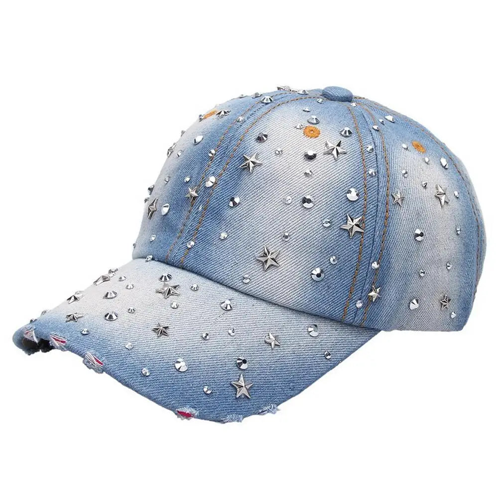 Denim Baseball Cap Washed Hat Vintage Rivet Star Sunshade Snapback Hats