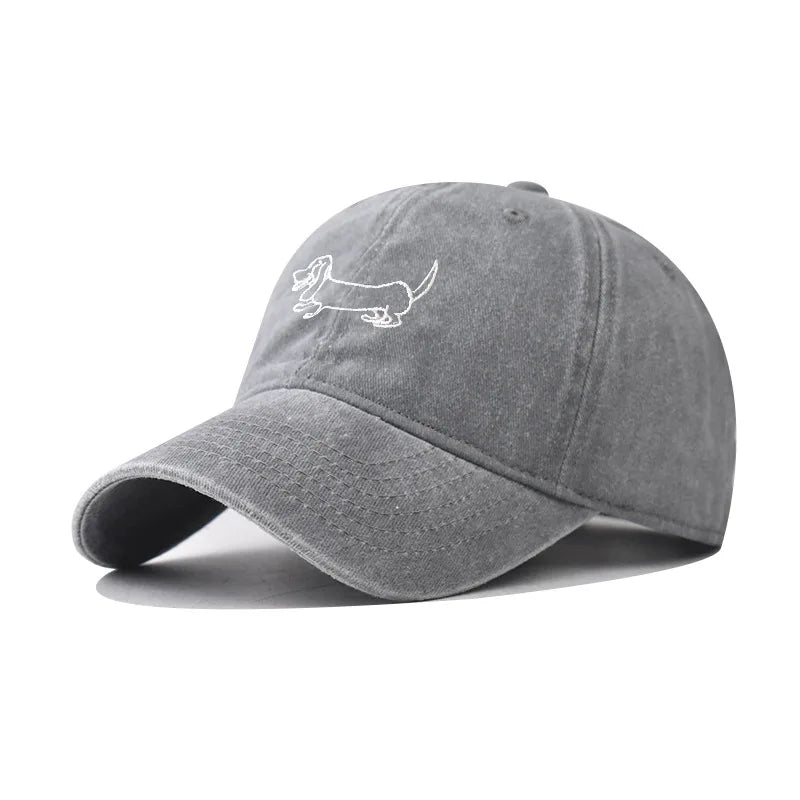 Dog Patterned Embroidered Baseball Cap Men Women Vintage Washed Cotton