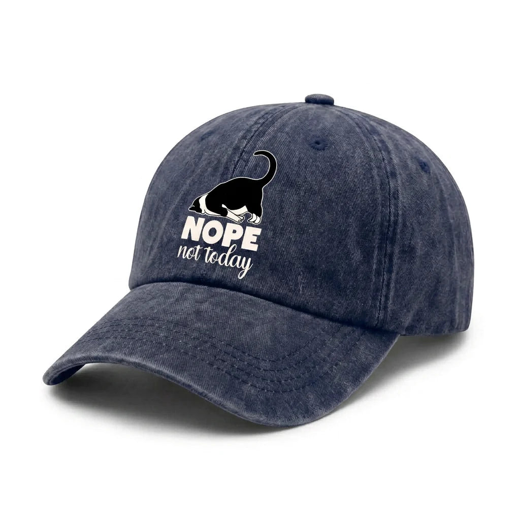 Nope Not Today Cat Graphic Vintage Washed Baseball Cap