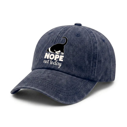 Nope Not Today Cat Graphic Vintage Washed Baseball Cap