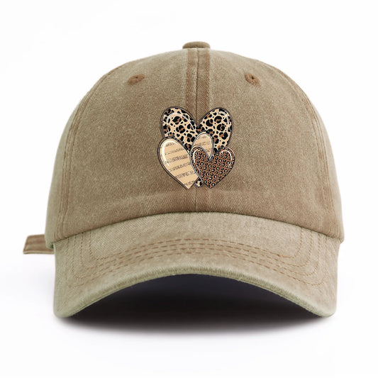 Leopard Heart Print Washed Baseball Cap