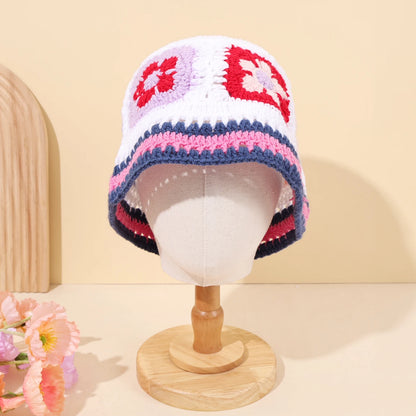Autumn/Winter Sweet Hollow Handmade Knitted Bucket Hat Flower